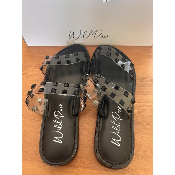 Wild Pair Shoes - NEW WILD PAIR Women Black Double Band Ginnie Round Toe Slip On Slide Sandals 6.5